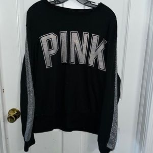 Victoria secret pink black silver shimmer glitter sweatshirt Sz large